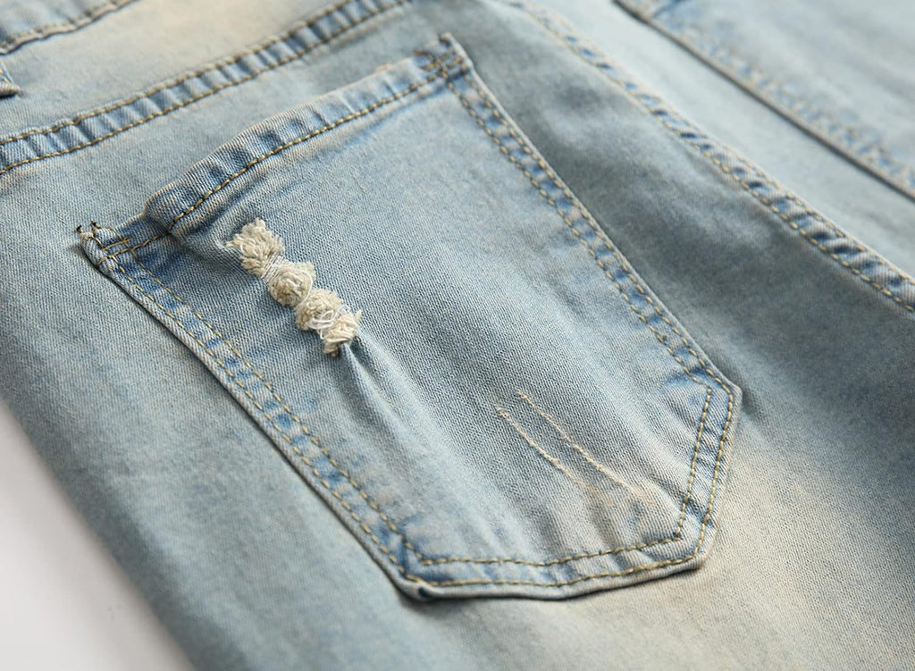 Men'S Slim Fit Ripped Stretch Skinny Jeans Distressed Denim Pants